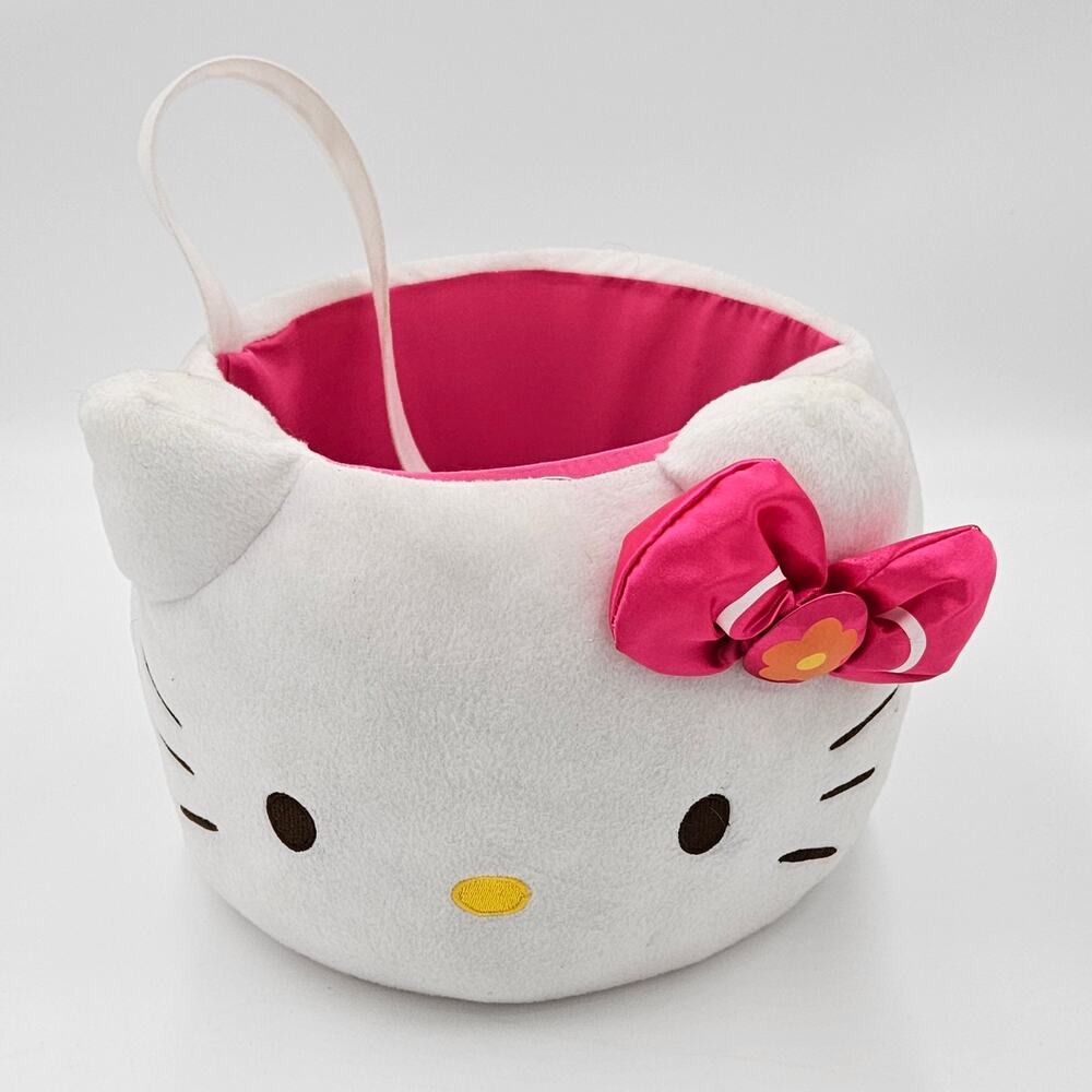 Sanrio Hello Kitty Plush Head Pink Bow Basket Halloween Easter Whimsy Kawaii